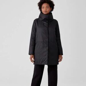 Eileen Fisher Eggshell Recycled Nylon Stand Collar Coat